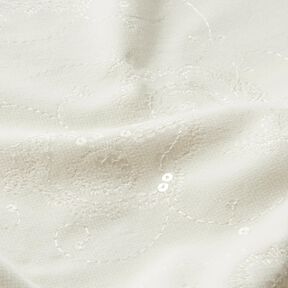 Velluto a costine con fiori ricamati in pailletes – bianco lana, 