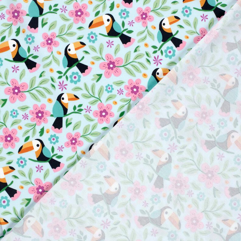 jersey di cotone Tucani in una giungla di fiori – azzurro baby/arancione,  image number 4