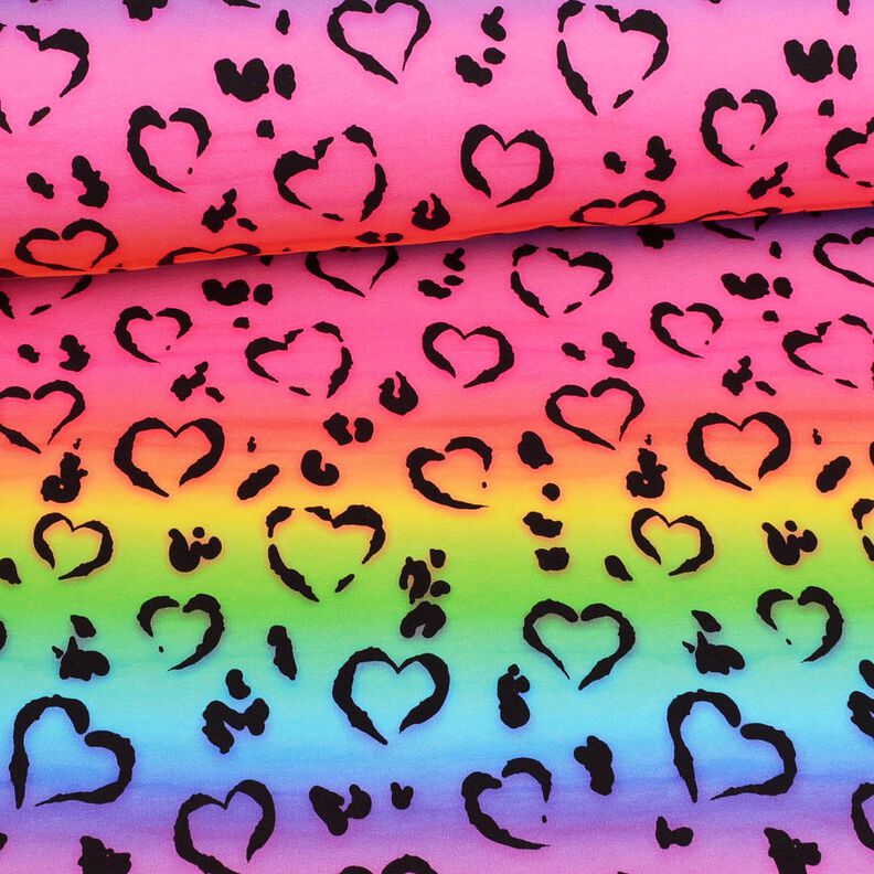 jersey di cotone Pioggia di cuori leopardati | Glitzerpüppi – nero/mix di colori,  image number 2