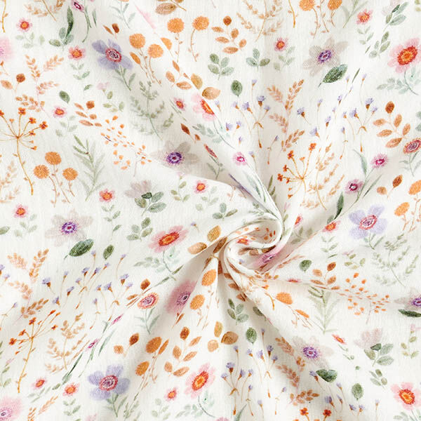 mussolina / tessuto doppio increspato Prato fiorito multicolore stampa digitale – bianco lana,  image number 3
