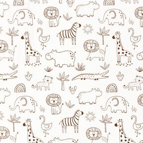 jersey di cotone Animali della giungla disegnati – avorio/cioccolato, 