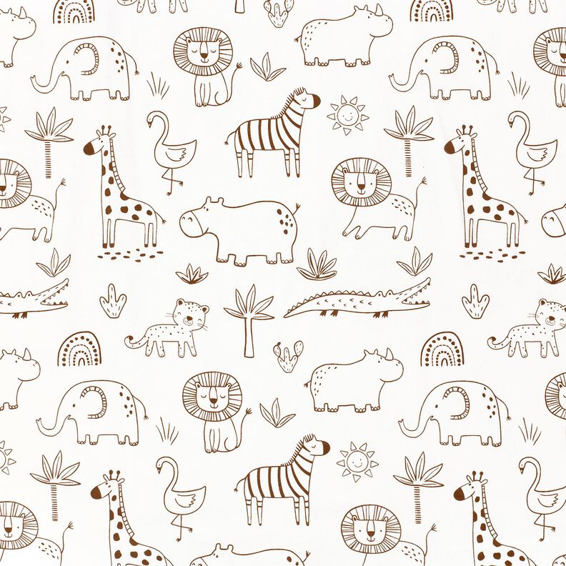 jersey di cotone Animali della giungla disegnati – avorio/cioccolato,  image number 1