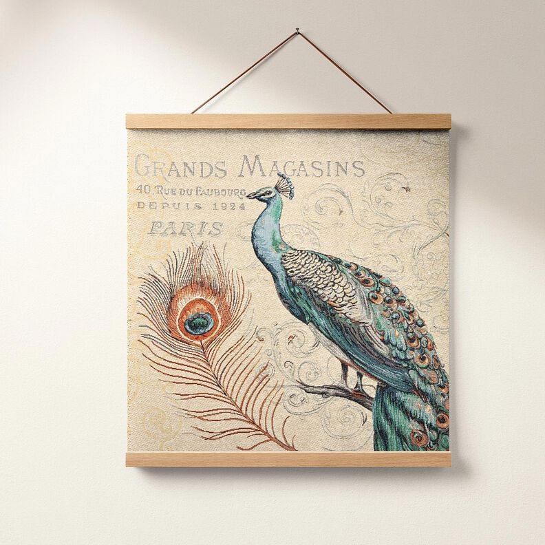 taglio di tessuto arredo gobelin Pavone &ndash; beige chiaro/blu,  image number 5