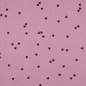 jersey a coste cuori sparsi | Poppy Fabrics – violetto pastello/rosso merlot, 