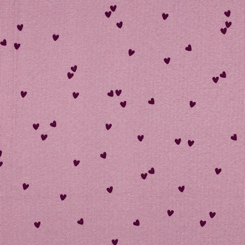 jersey a coste cuori sparsi | Poppy Fabrics – violetto pastello/rosso merlot, image number 1