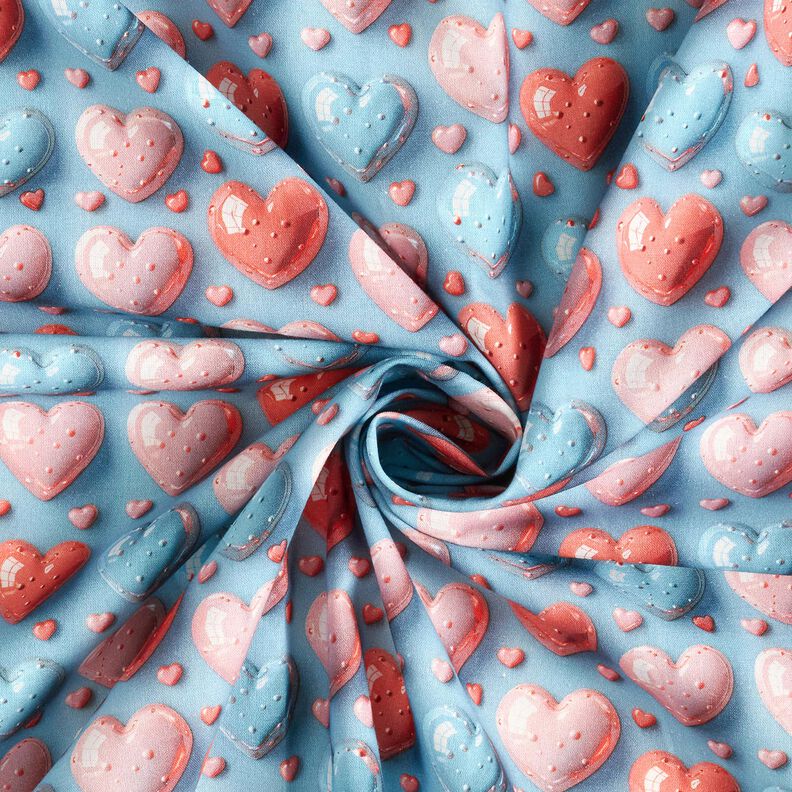 popeline di cotone Cuori splendenti stampa digitale – azzurro,  image number 3