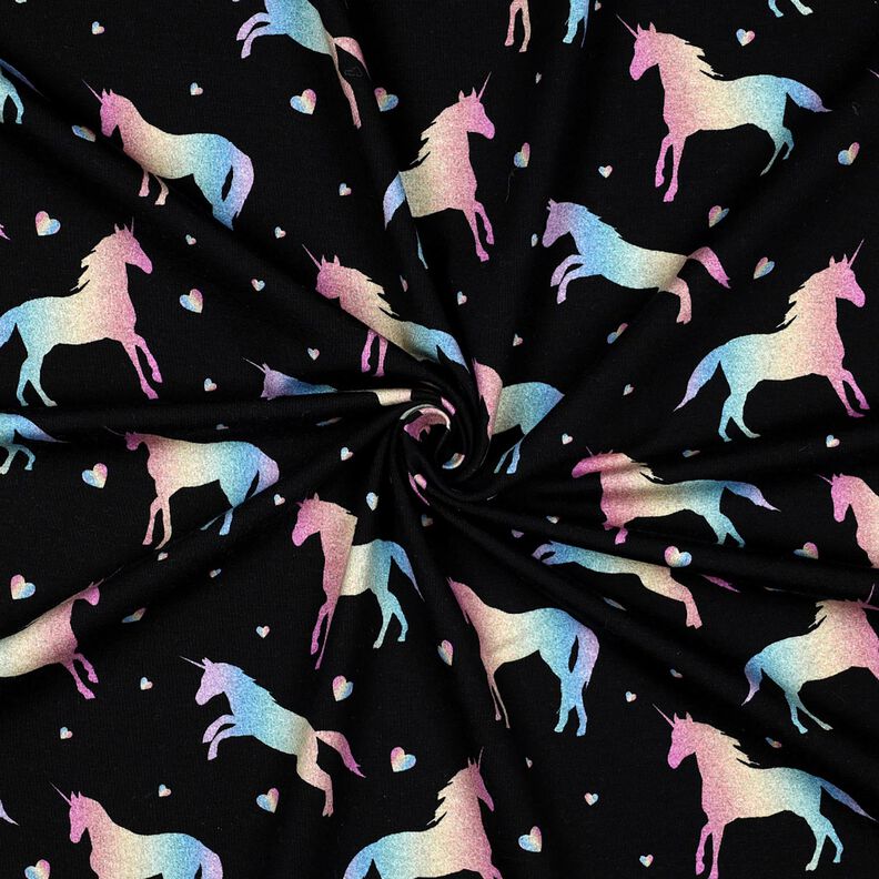 jersey di cotone Unicorni arcobaleno stampa digitale | Poppy Fabrics – nero, image number 3