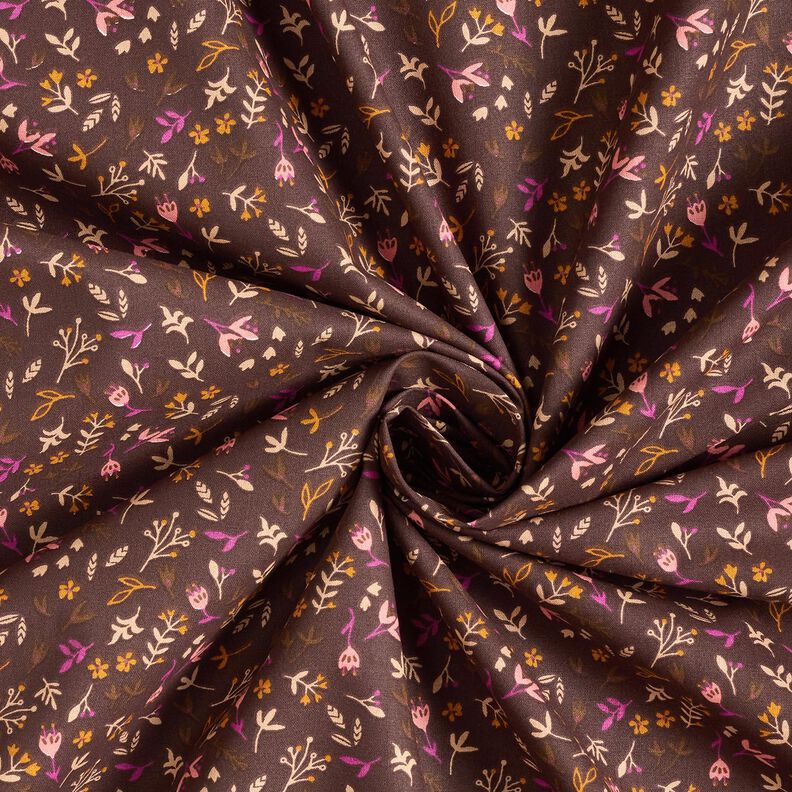tessuto in cotone cretonne piccoli rami – marrone scuro/uva,  image number 3