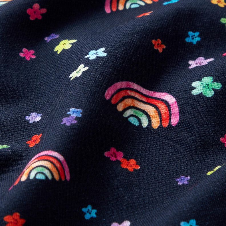 jersey di cotone Fiori variopinti e arcobaleni stampa digitale – blu notte/mix di colori,  image number 2