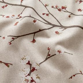 tessuto arredo mezzo panama fiore di ciliegio giapponese – naturale/rosso borgogna, 