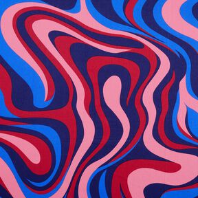 satin di cotone Onde retrò | Poppy Fabrics – blu marino/pink, 