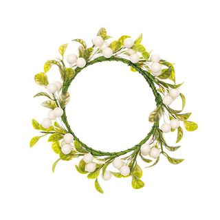 corona decorativa con fiori e bacche [Ø 9 cm/ 16 cm] – bianco/verde, 