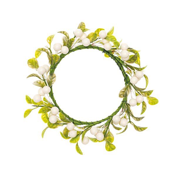 corona decorativa con fiori e bacche [Ø 9 cm/ 16 cm] – bianco/verde,  image number 1
