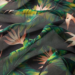chiffon di seta, fiori tropicali – blu notte, 