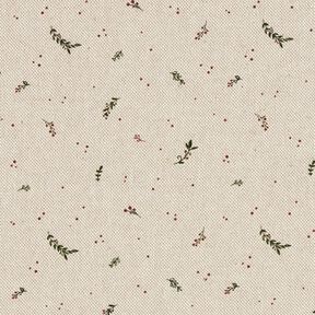 tessuto arredo mezzo panama Piccole bacche invernali – naturale/rosso carminio, 