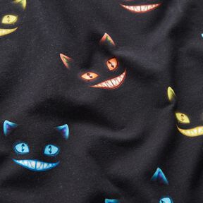 French terry, felpa estiva Gatti sorridenti stampa digitale – nero/mix di colori, 