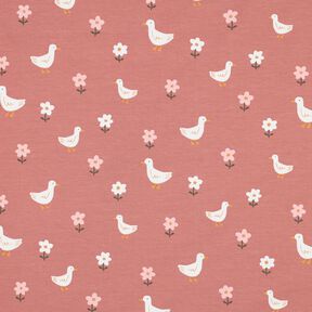 jersey di cotone Oche sul prato fiorito | Poppy Fabrics – rosa antico scuro/bianco, 