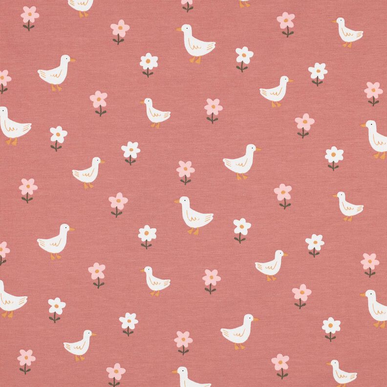 jersey di cotone Oche sul prato fiorito | Poppy Fabrics – rosa antico scuro/bianco,  image number 1