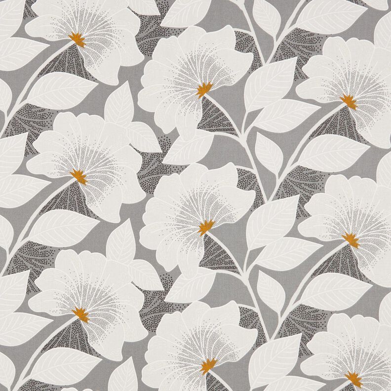 tessuto arredo mezzo panama Grandi fiori 280 cm – grigio,  image number 1