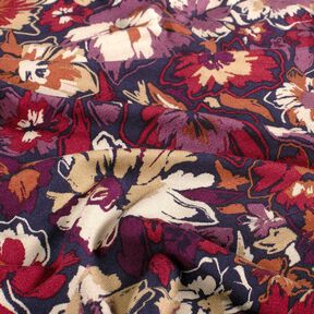 jersey di viscosa Fiori espressivi – blu marino/lillà rosso, 