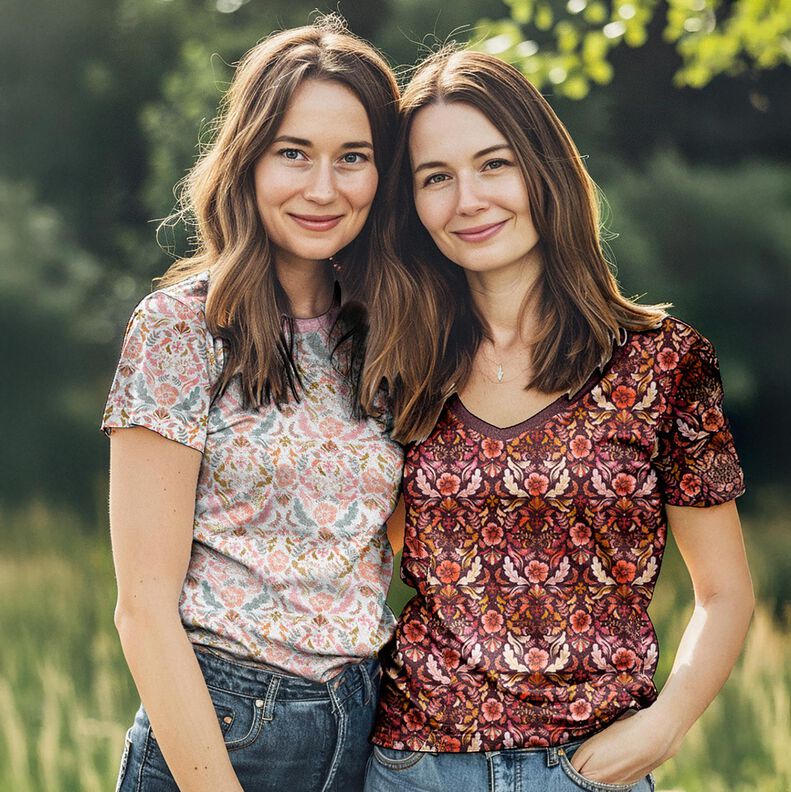 jersey di cotone fiori stampa digitale – rosso Bordeaux,  image number 5