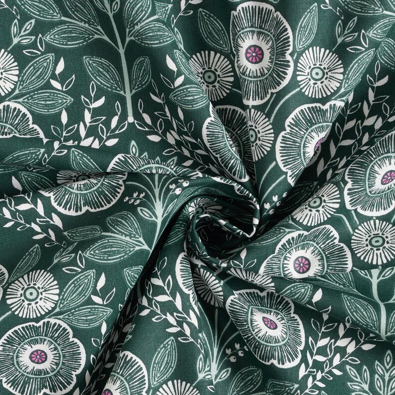 tessuto in cotone cretonne Fiori rampicanti – abete blu/avorio, image number 3