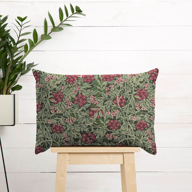 tessuto arredo mezzo panama Fiori di gelsomino – pino scuro/rosso Bordeaux,  image number 7