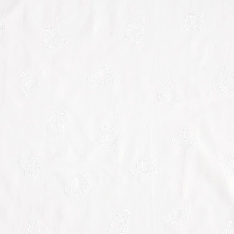 satin di cotone Ricamo di elefanti – bianco, image number 1