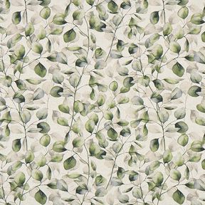 tessuto arredo mezzo panama foglie di pioppo – naturale/verde oliva scuro, 