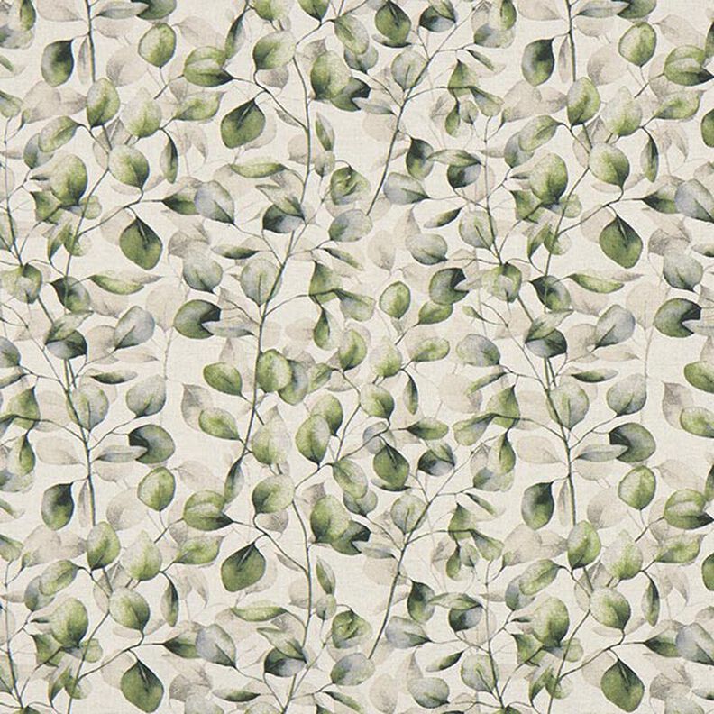tessuto arredo mezzo panama foglie di pioppo – naturale/verde oliva scuro,  image number 1
