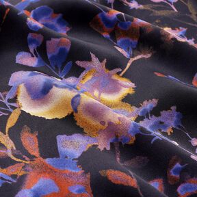 Tessuto di viscosa Fiori ad acquerello Cupro – nero/lilla bluastro, 