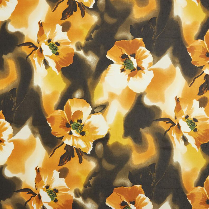 Chiffon con fiori acquerellati – bianco/giallo curry,  image number 1