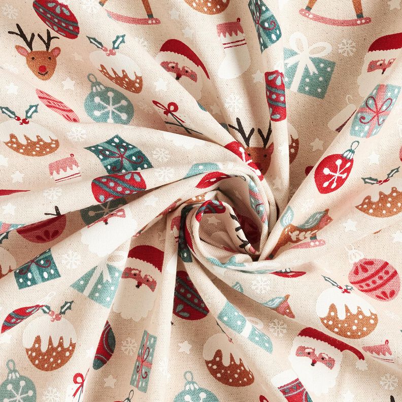 tessuto arredo tessuti canvas Graziosi motivi natalizi – naturale/eucalipto,  image number 3