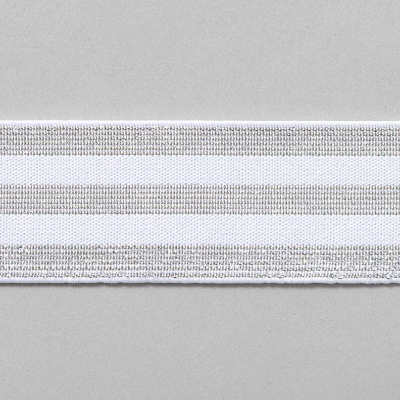 nastro elastico a righe [40 mm] – bianco/argento,  image number 1