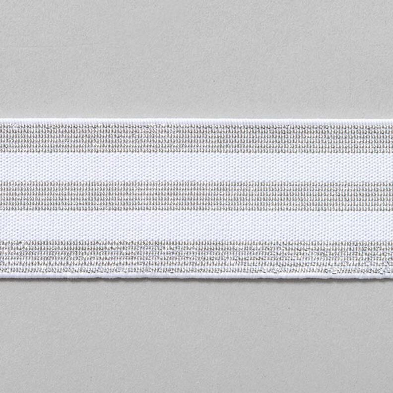 nastro elastico a righe [40 mm] – bianco/argento,  image number 1