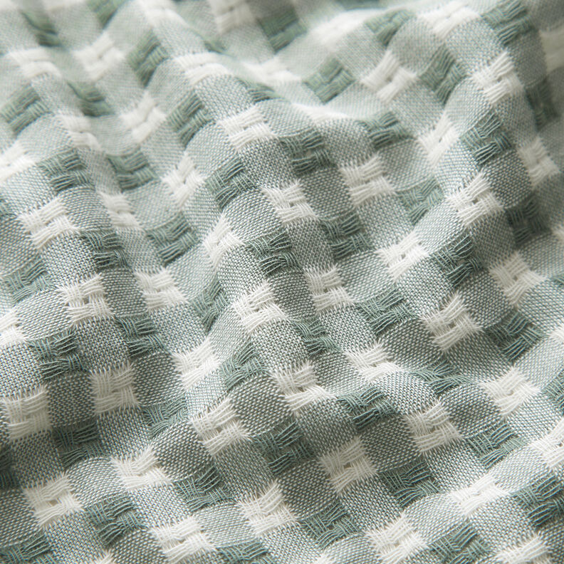Tessuto in cotone a quadri strutturati – bianco/canna palustre,  image number 2