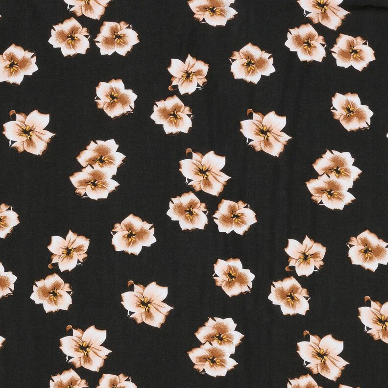 Tessuto di viscosa Delicati fiori – nero/albicocca,  image number 1