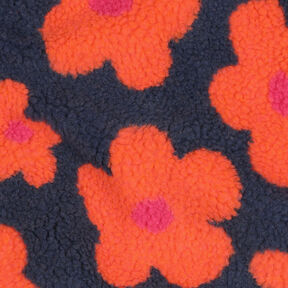 tessuto peluche fiori | Poppy Fabrics – blu marino/arancione, 