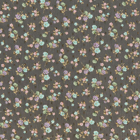 Chiffon increspato Dobby e Fiori – nero/azzurro, 