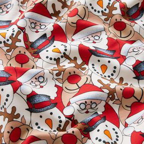 French terry, felpa estiva Renna, Babbo Natale e pupazzo di neve – bianco lana, 