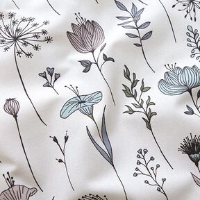 tessuto arredo mezzo panama fiori disegnati – bianco lana/nero, 