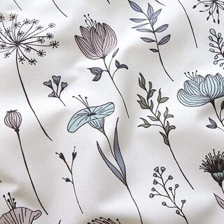 tessuto arredo mezzo panama fiori disegnati – bianco lana/nero, 
