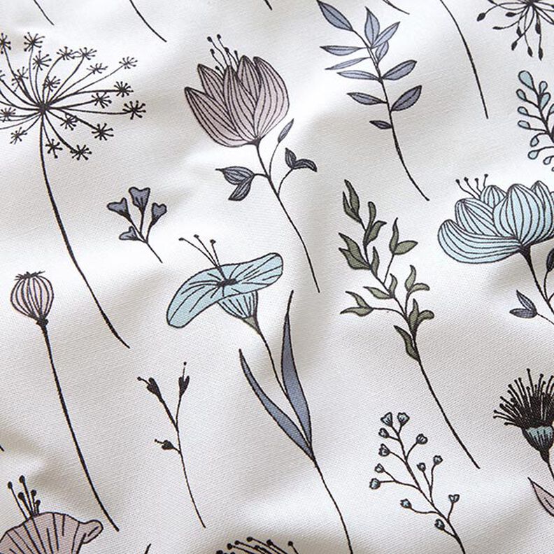 tessuto arredo mezzo panama fiori disegnati – bianco lana/nero,  image number 2