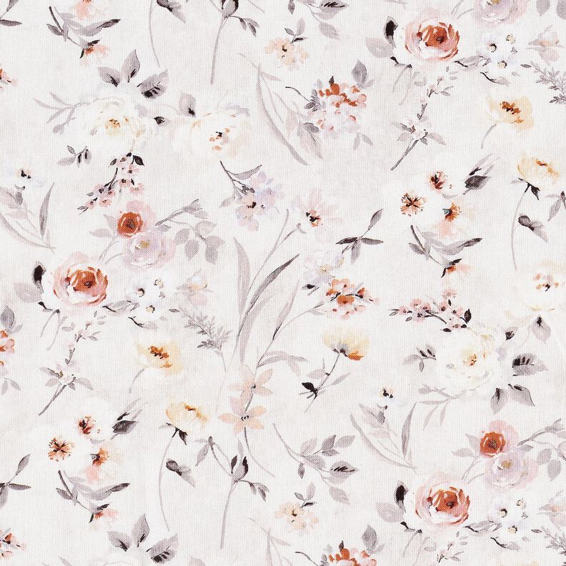 tessuto in cotone popeline Sottili rami di fiori – grigio argento/beige chiaro, image number 1