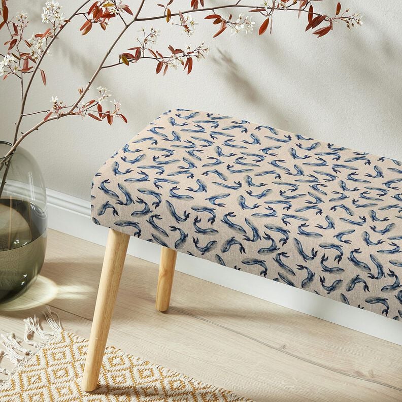 tessuto arredo mezzo panama balene &ndash; indaco/naturale,  image number 5