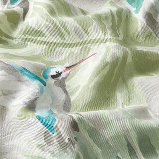 Tessuti da esterni canvas Uccelli tropicali – grigio chiaro/canna palustre, 