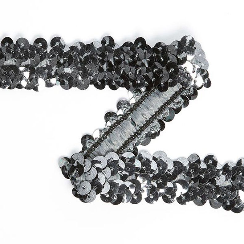 Bordura elastica con paillettes (20mm) 11, argent ancien metallica,  image number 1