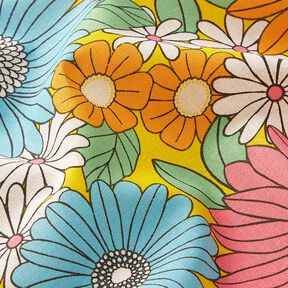 tessuto in cotone cretonne Grandi fiori retrò – turchese/giallo sole, 