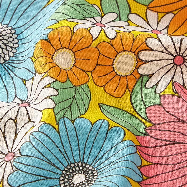 tessuto in cotone cretonne Grandi fiori retrò – turchese/giallo sole,  image number 2