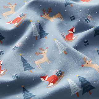 felpa garzata volpe e renna nella foresta natalizia – blu acciaio, 